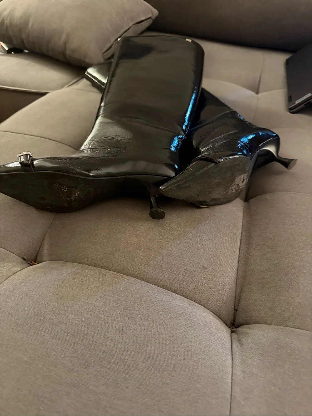 Ganni Black Patent Over-the-Knee Pointed Toe Boot
